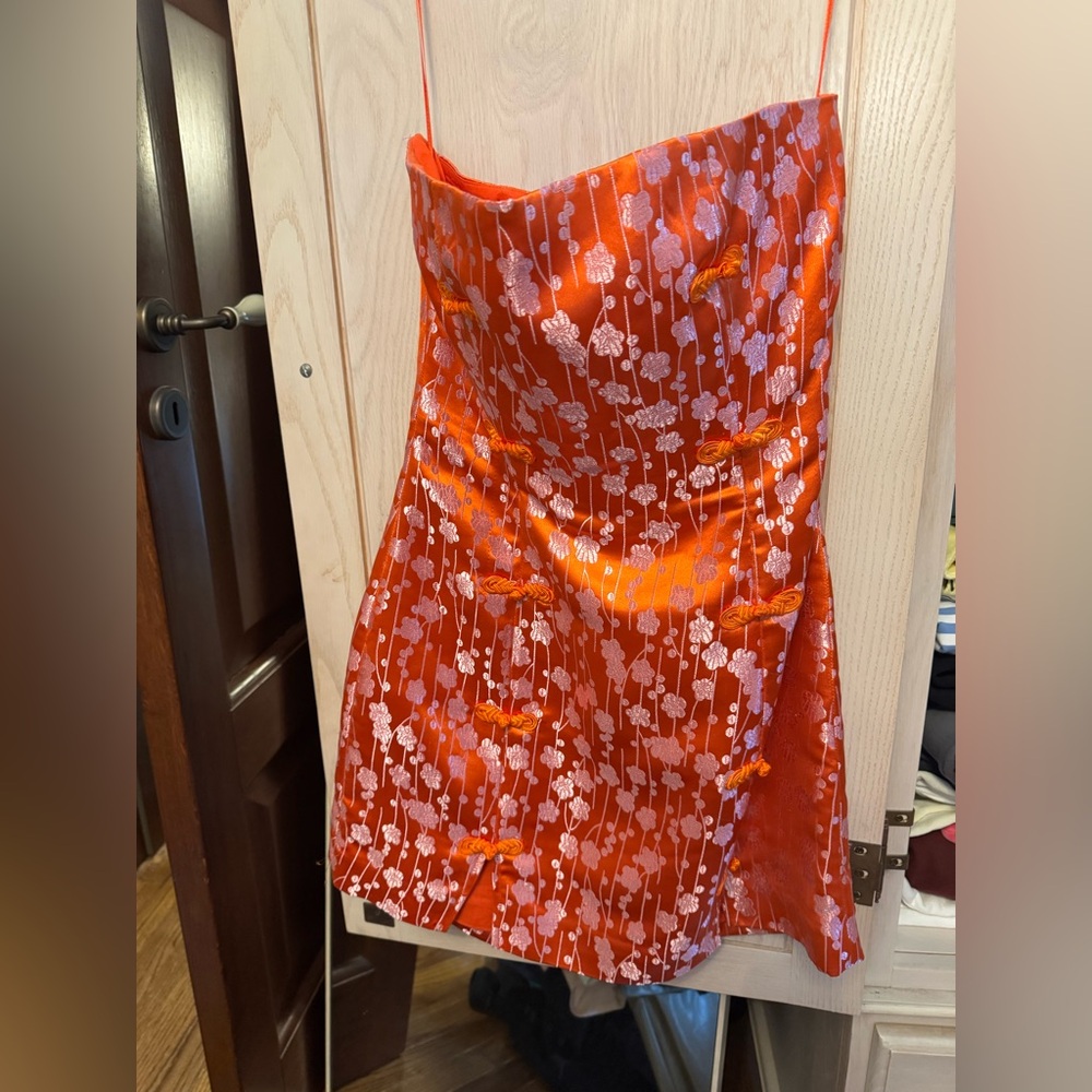 SAU LEE Orange Floral Women's Dress